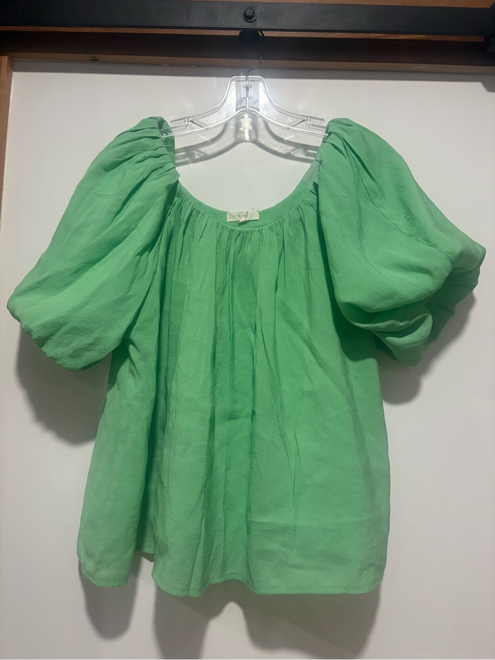 Billowy Green Puff-Sleeve Women's Blouse by easel Los Angeles